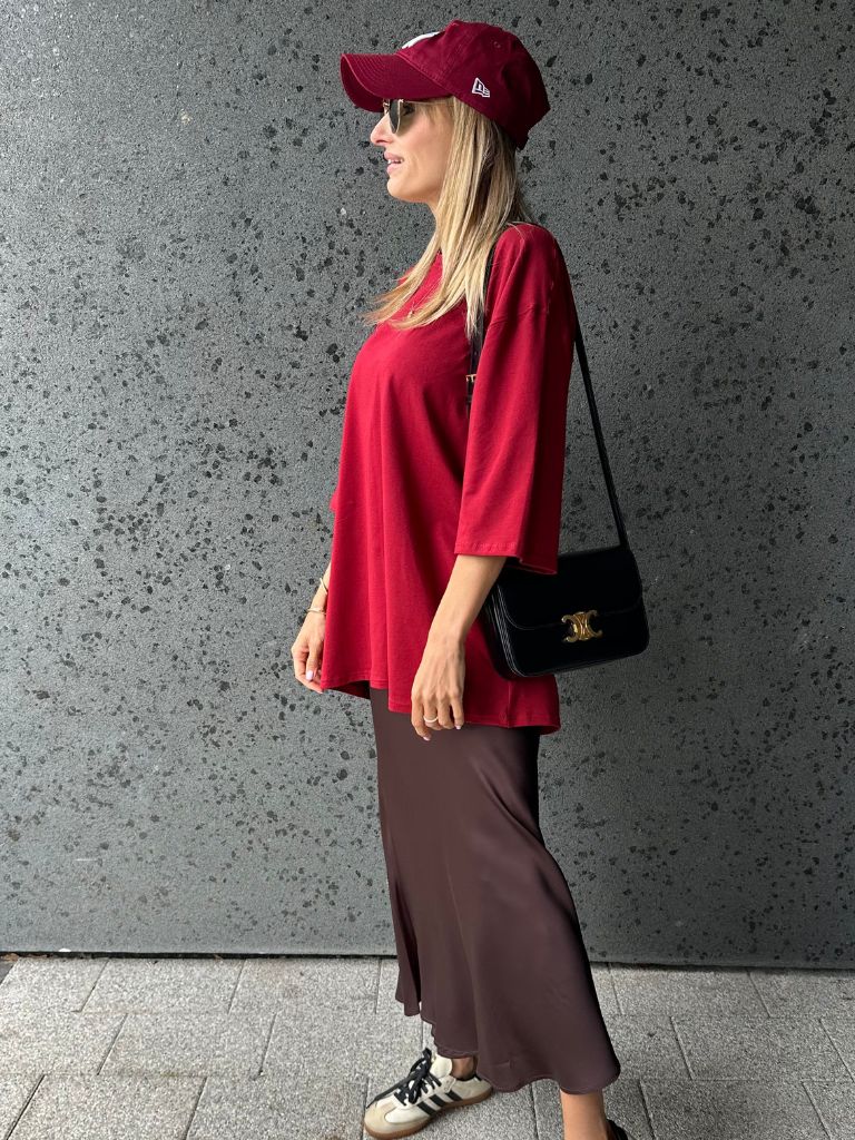 Dłuższe T-shirt oversize Bordo (5)