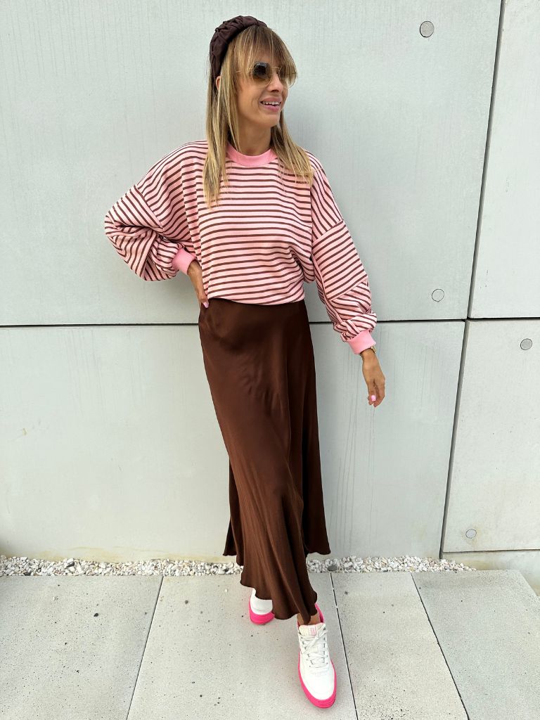 bluza stripe jasny roz w czekoladowe paski 8