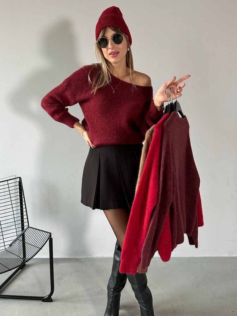 Sweter Baby alpaka z dekoltem Lodeczka Bordo (1)