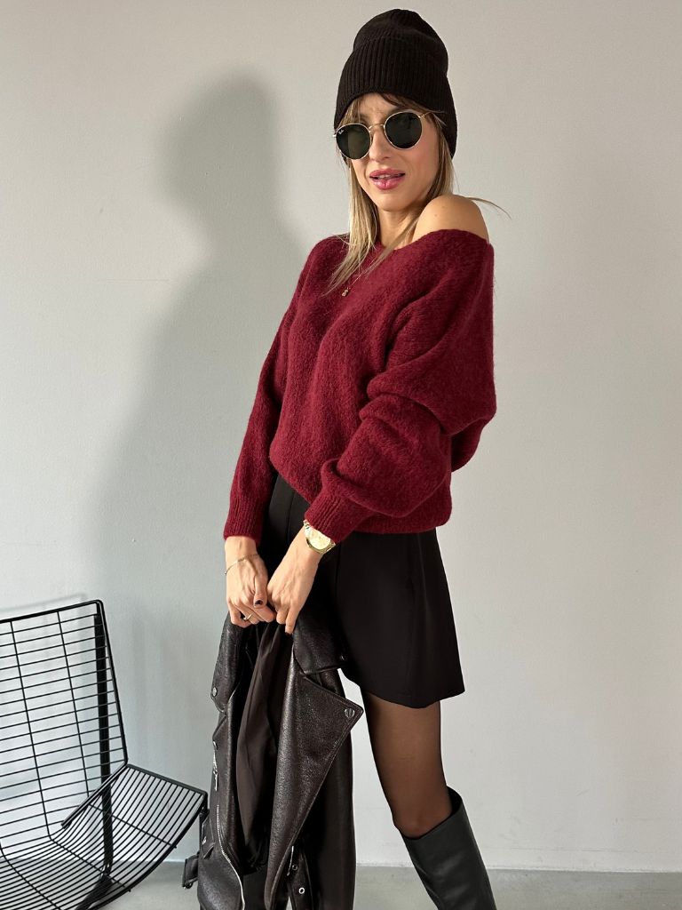 Sweter Baby alpaka z dekoltem Lodeczka Bordo (6)